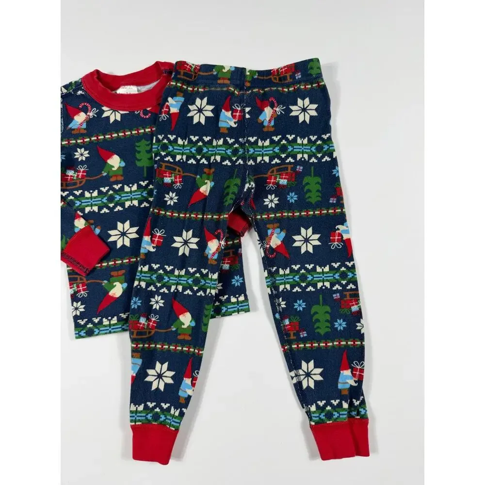 Hanna Andersson Gnome Christmas Long John Pajama Set Navy Size 4